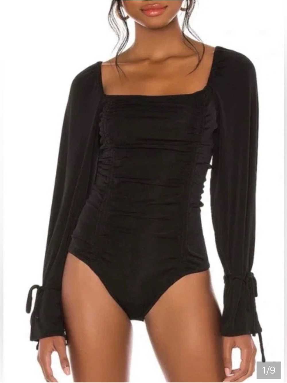 FREE PEOPLE Black Square Neck Long Sleeve Bodysuit